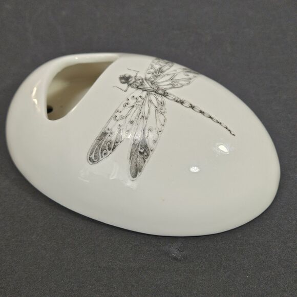 Vtg Wall Pocket Hanging Cream Ceramic Vase Container by Daphne Dragonfly Insect - Picture 11 of 12